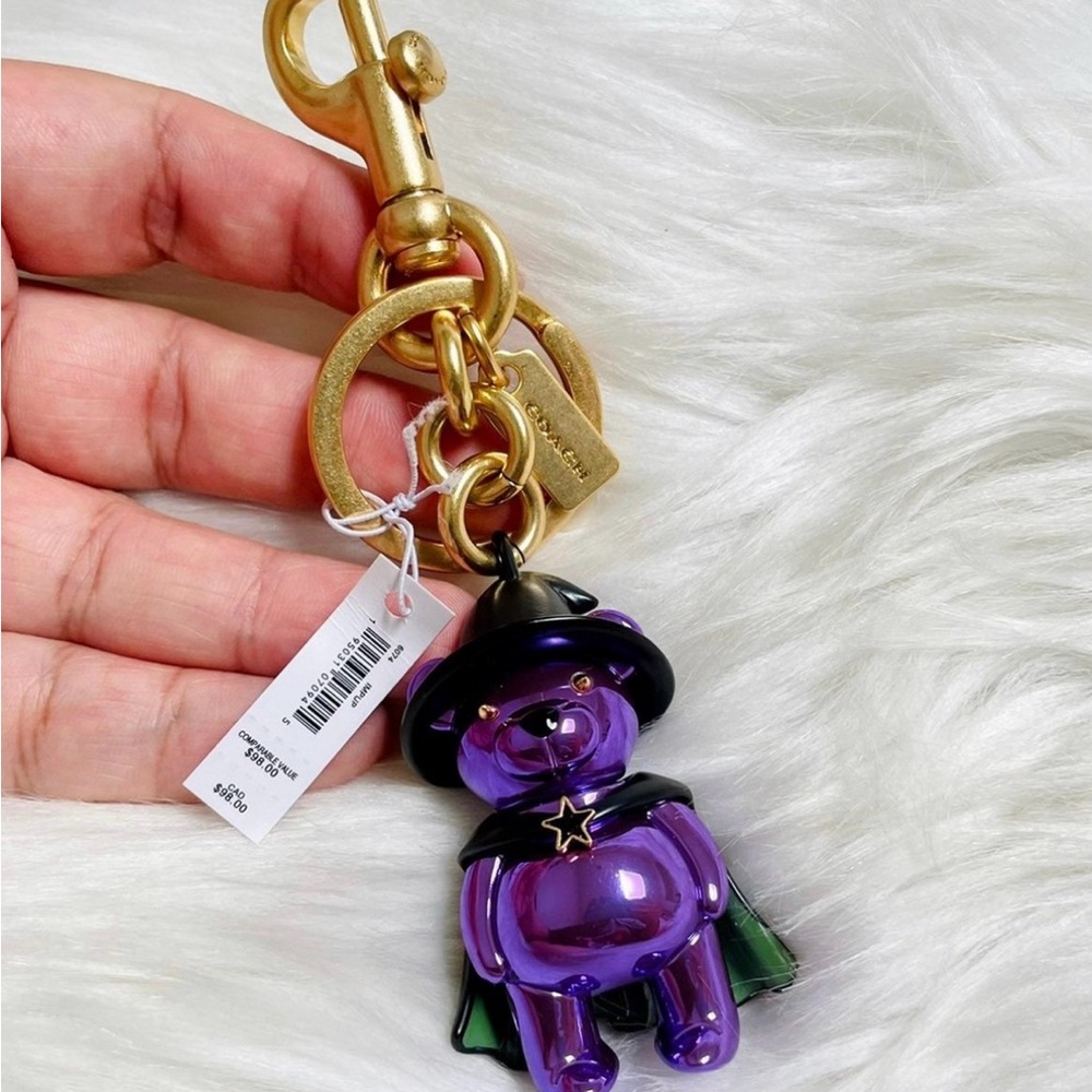 NWT Coach Halloween Witch Bear Charm In Purple with packaging - Picture 5 of 11